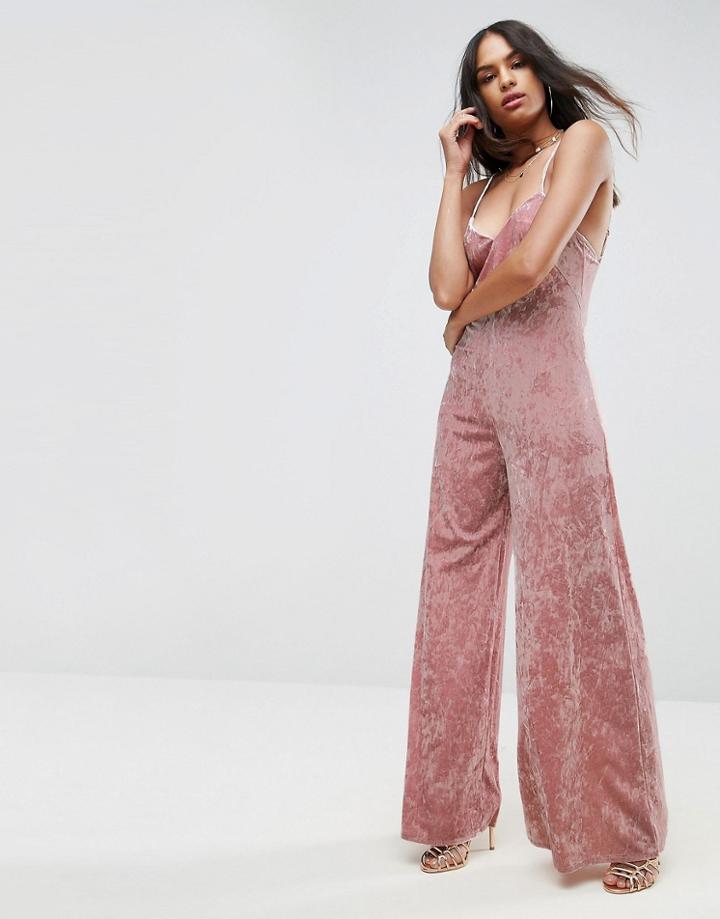 Asos Velvet Cami Jumpsuit - Pink