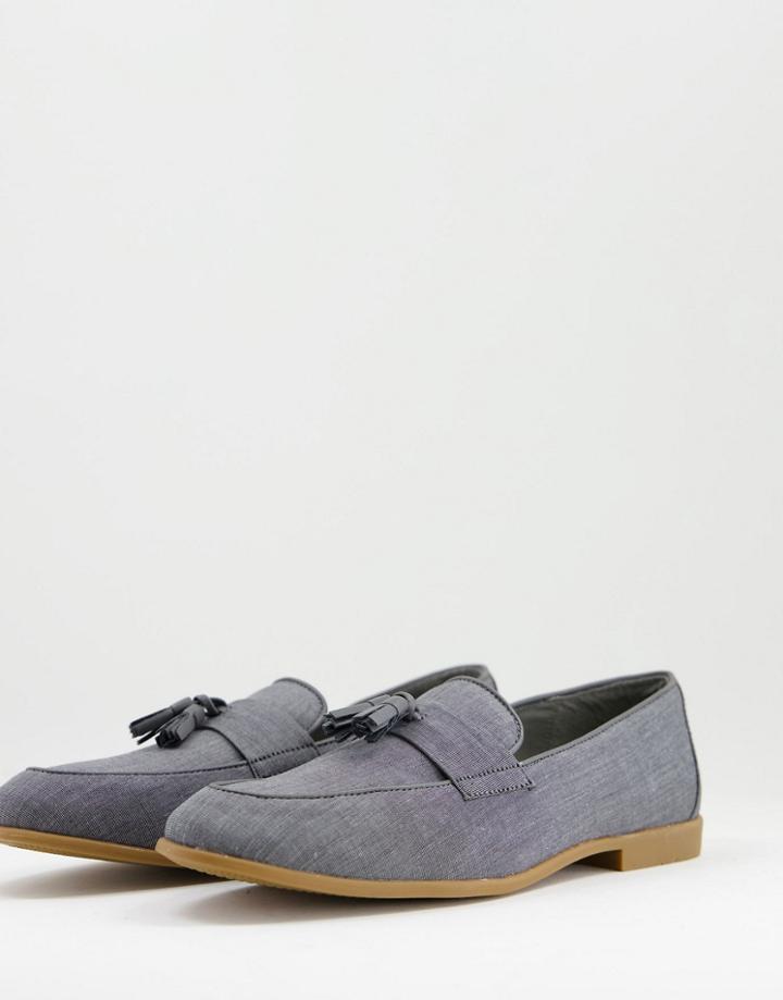 Topman Gray Chambray Piper Tassel Loafers