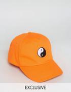 Reclaimed Vintage Inspired Baseball Cap With Yin Yang Embroidery - Orange