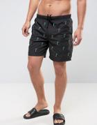 Asos Swim Shorts With Embroidered Palm Tree In Mid Length - Black