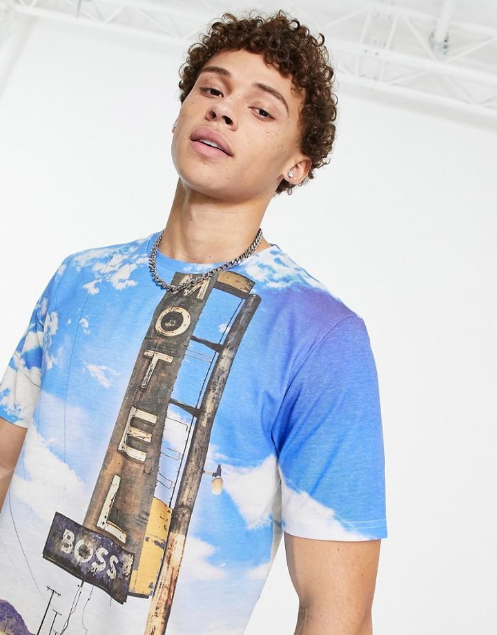 Boss Temotel All Over Print T-shirt In Blue