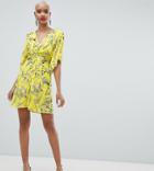 River Island Knot Front Floral Smock Dress - Yellow