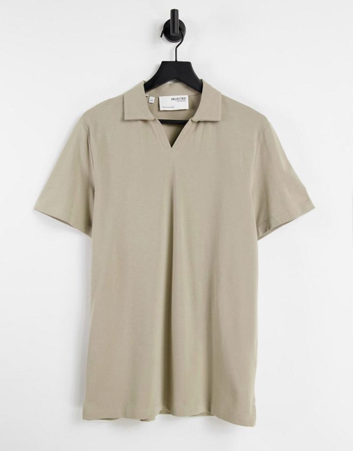 Selected Homme Revere Collar Polo In Crockery In Organic Cotton-neutral