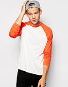 Asos Long Sleeve T-shirt With Contrast Raglan Sleeves - White