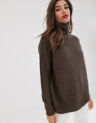 Vero Moda Chunky Roll Neck Sweater In Dark Brown