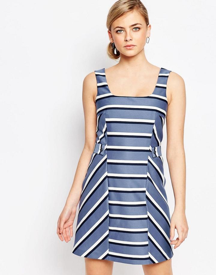 Oasis Stripe Pinafore Dress - Multi Blue