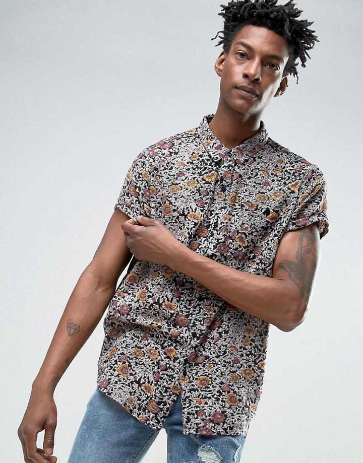 Rollas Black Floral Shirt - Black