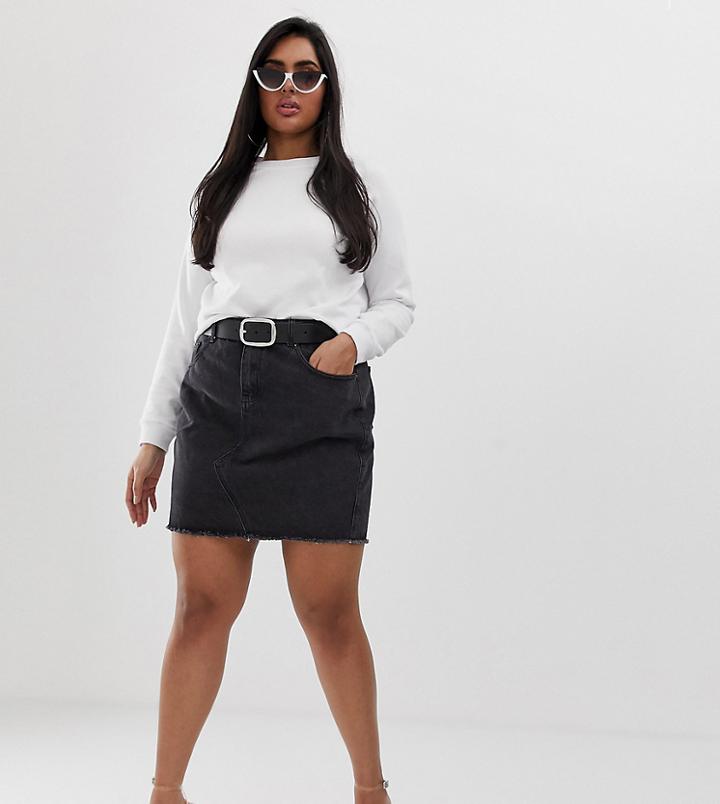 Liquor N Poker Plus Raw Hem Denim Mini Skirt-black