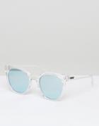 Quay Australia Like Wow Round Sunglasses In Clear/blue - Clear