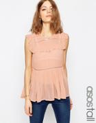 Asos Tall Sleeveless Tiered Ruffle Blouse With Lace Inserts - Blush