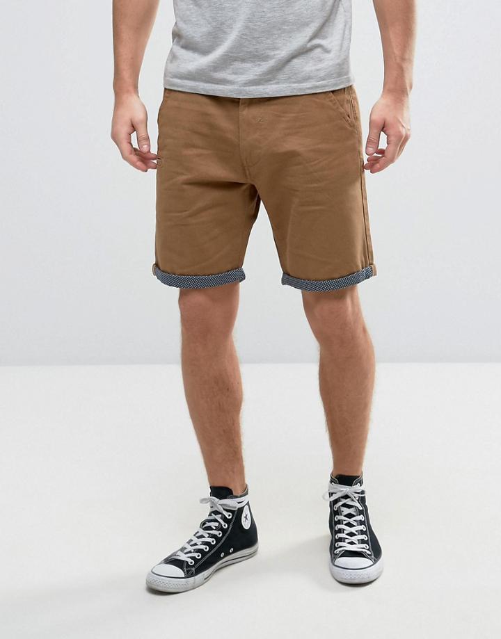 Brave Soul Spotty Turn Up Chino Shorts - Tan