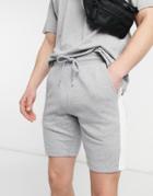 Asos Design Jersey Skinny Shorts With Side Stripe In Gray Marl-grey