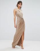 Forever Unique Wrap Thigh High Split Maxi Dress - Brown