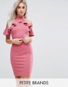 City Goddess Petite Pencil Dress With Ruffle Detail - Pink