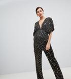 Flounce London Maternity Wrap Front Kimono Sleeve Jumpsuit - Black