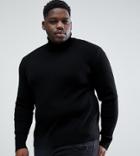 Asos Design Plus Ribbed Roll Neck Sweater In Black - Black
