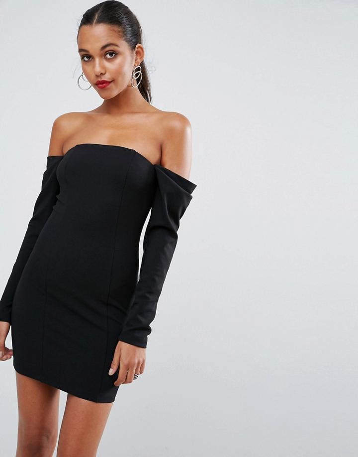 Asos Ruched 80's Sleeve Bardot Mini Dress - Black