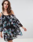 Vero Moda Tropical Print Cold Shoulder Beach Dress - Multi