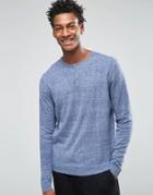 Asos Grandad Neck Sweater In Blue Twist Cotton - Denim Twist Nep