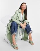 Asos Edition Leather Trench Coat In Sage Green