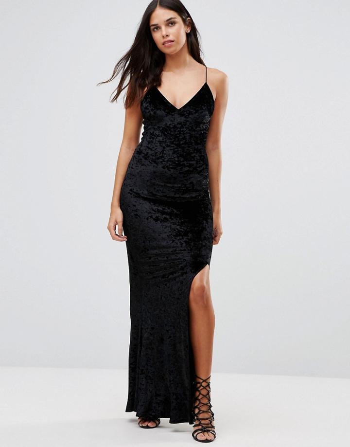 Club L Velvet Maxi Dress With Side Split - Black
