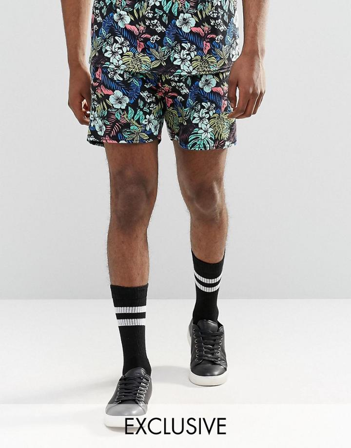 Reclaimed Vintage Festival Shorts In Tropical Print - Black