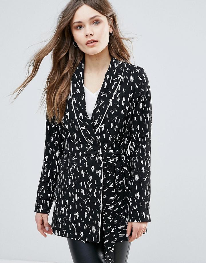 Helene Berman Black Crepe Kimono Belted Top - Black