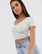Asos Design Ruched Front Short Sleeve Tee In Mint