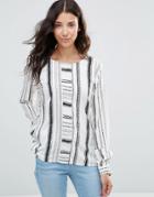 B.young Genny Linear Print Blouse - White
