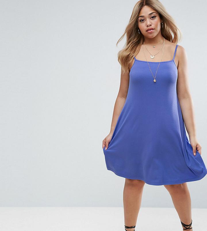 Asos Curve Mini Cami Swing Dress In Rib - Purple