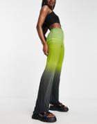Pull & Bear Mesh Dip Dye Straight Leg Pants In Green