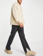 Asos Design Straight Leg Jeans In Washed Black With Split Hem