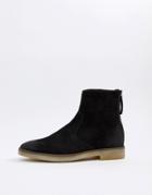 Asos Design Chelsea Boots In Black Suede With Back Zip And Natural Sole - Black