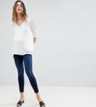 Asos Design Maternity Ridley High Waist Skinny Jeans In Vivienne Blue Black Wash With Under The Bump Waistband - Blue