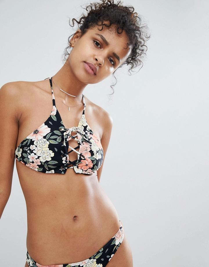 Billabong Lace Up Floral Bikini Top-multi