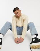 Asos Design Heavyweight Hand-knit Look Sweater In Oatmeal-neutral