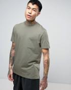 Asos T-shirt With Pocket And Side Vents In Green - Green