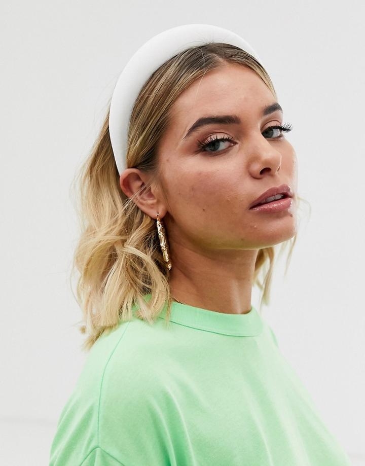 Asos Design Padded Headband In White Velvet - White