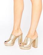 Office Syrup Gold Leather Platform Heeled Mules - Gold