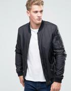 Threadbare Nylon Bomber Jacket - Black