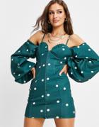 Asos Design Eyelet Puff Sleeve Cupped Mini Dress In Spot Print-multi