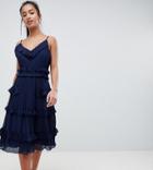 True Decadence Petite Premium Pleated Ruffle Skater Dress - Navy