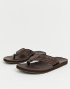 Jack & Jones Leather Flip Flops With Molded Footbed In Brown - Brown