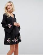 Asos Ultimate Mini Embroidered Smock Dress - Black