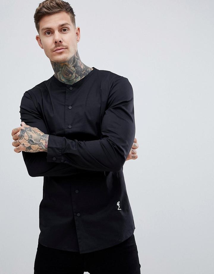 Religion Slim Fit Smart Shirt In Black With Grandad Neck - Black