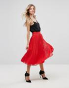 Asos Pleated Lace Midi Skirt - Green