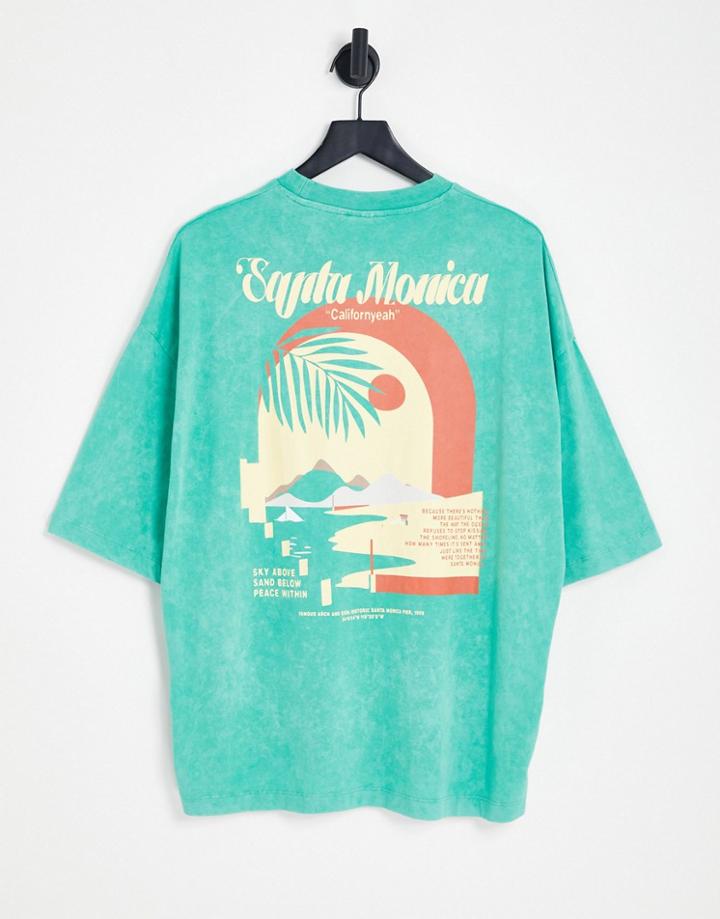 Asos Design Oversized T-shirt In Washed Green With Back Print