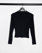 Monki Molly Organic Cotton Ribbed Long Sleeve Top In Black