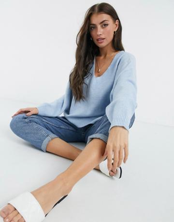 M Lounge Relaxed V-neck Sweater-blue