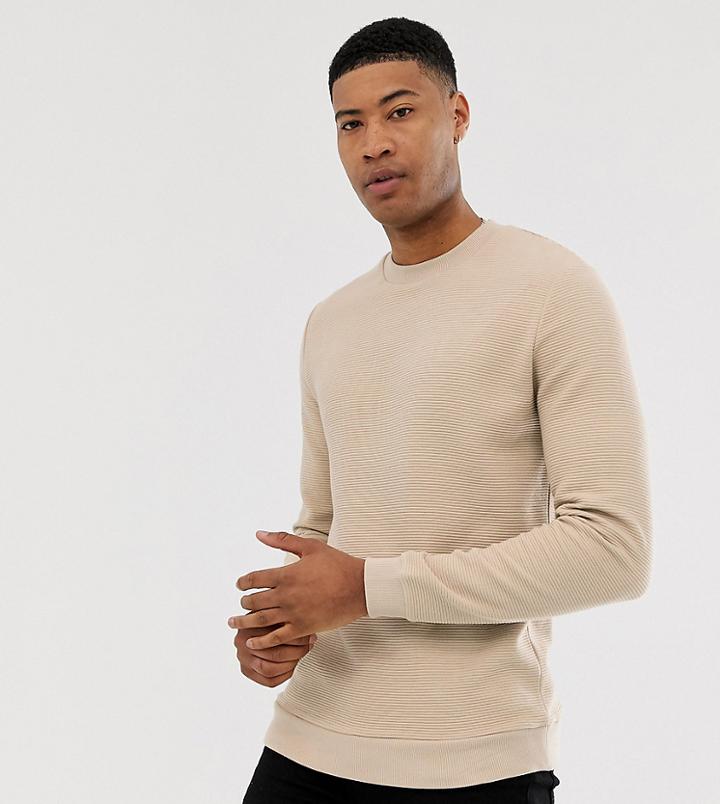Asos Design Tall Ribbed Sweatshirt In Beige
